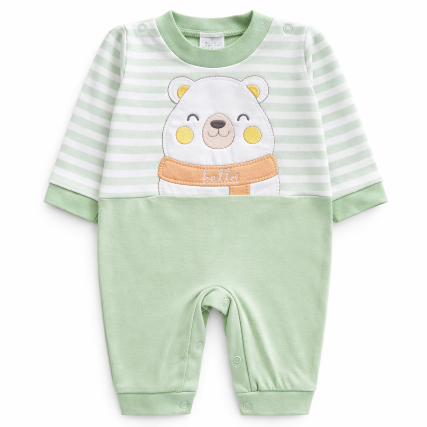 Macacão Longo Bebê Petutinha Listras E Bordado Urso