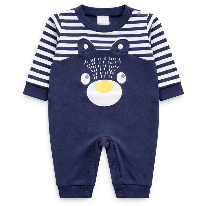 Macacão Longo Bebê Petutinha Listras E Bordado Urso