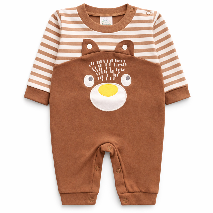 Macacão Longo Bebê Petutinha Listras E Bordado Urso