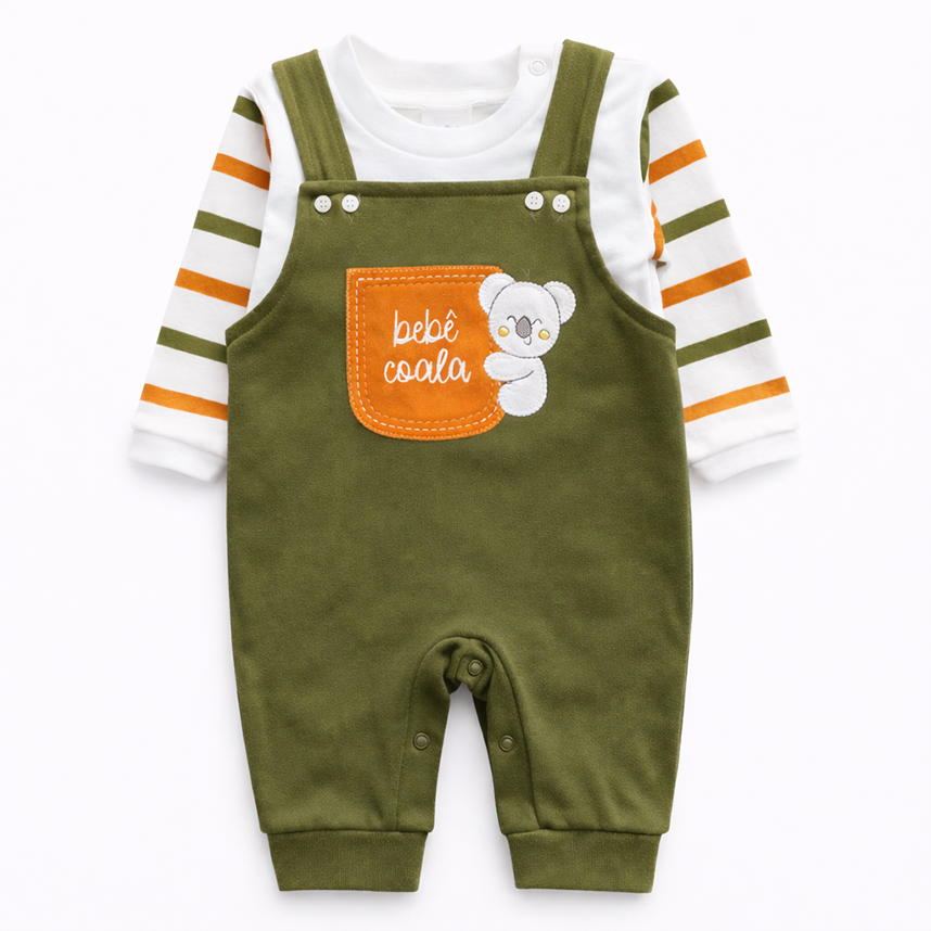 Macacão Jardineira Bebê Petutinha Bordado Coala 2 Peças