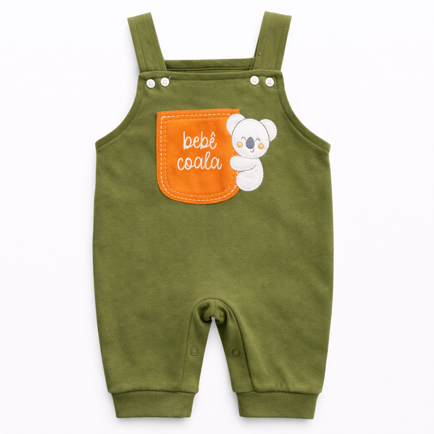 Macacão Jardineira Bebê Petutinha Bordado Coala 2 Peças