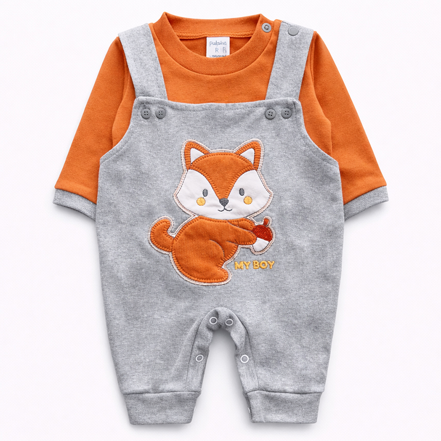 Macacão Jardineira Bebê Petutinha Bordado Esquilo 2 Peças