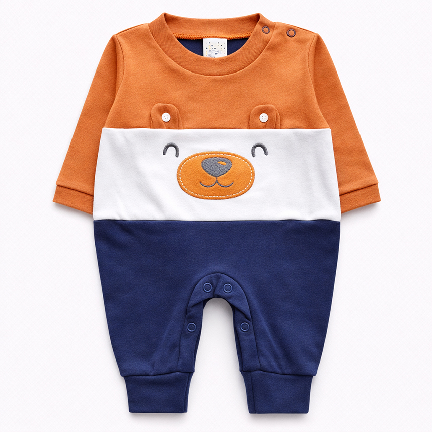 Macacão Longo Bebê Petutinha Bordado Carinha  Urso