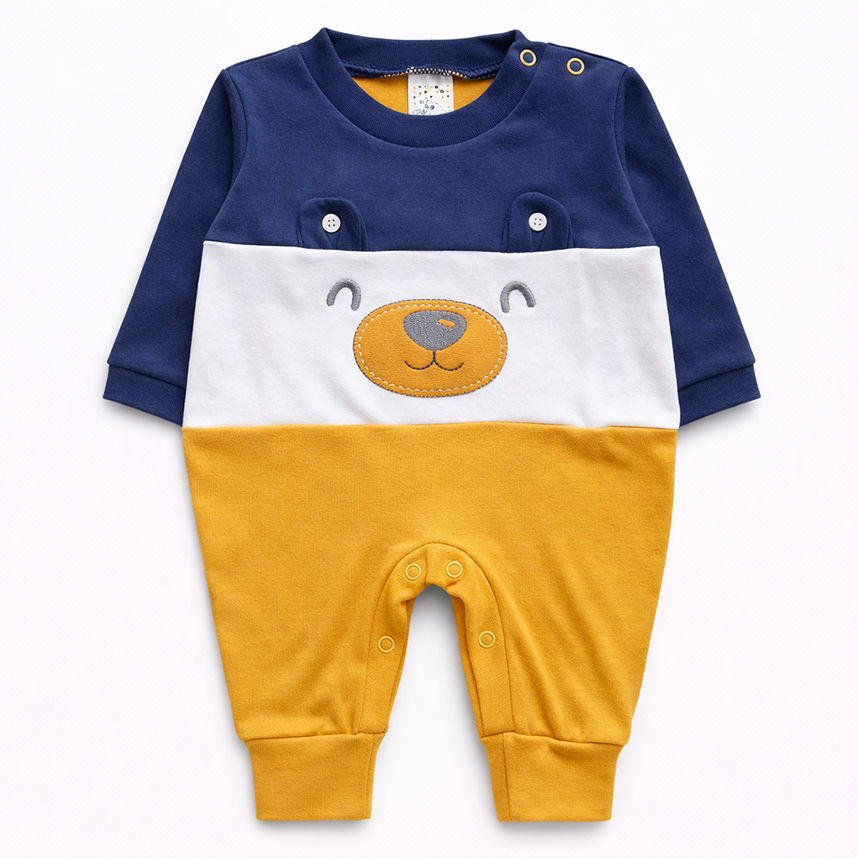 Macacão Longo Bebê Petutinha Bordado Carinha  Urso