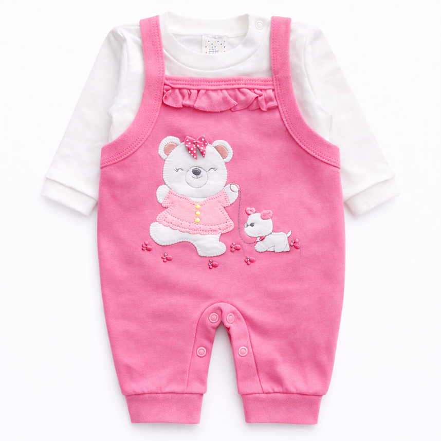Macacão Jardineira Bebê Petutinha Bordado Ursa 2 Peças