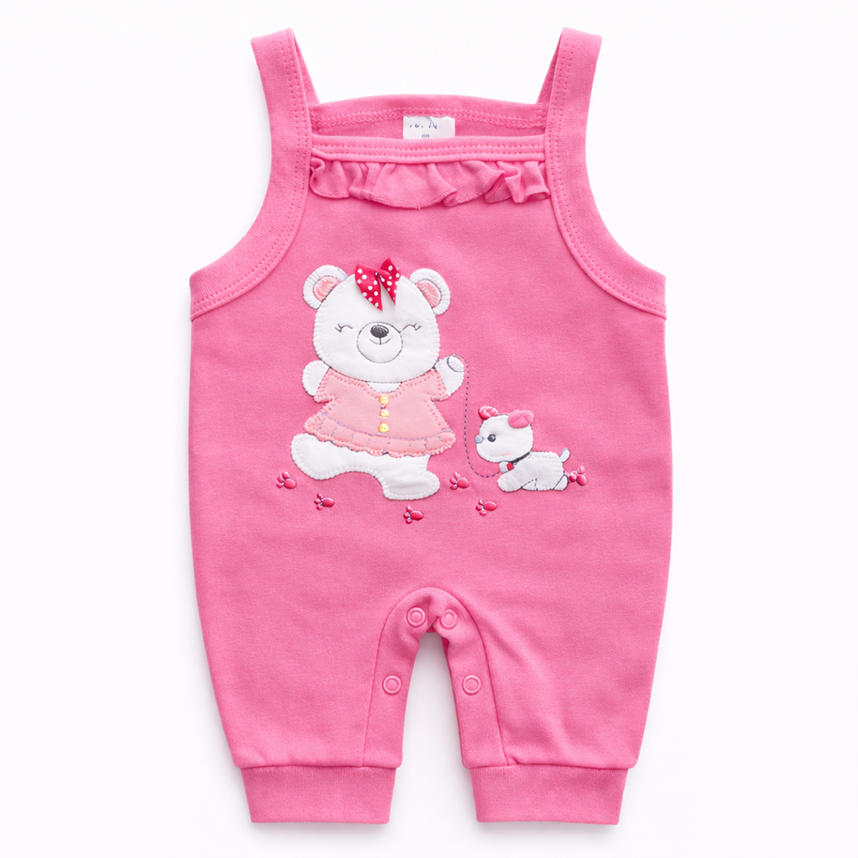 Macacão Jardineira Bebê Petutinha Bordado Ursa 2 Peças