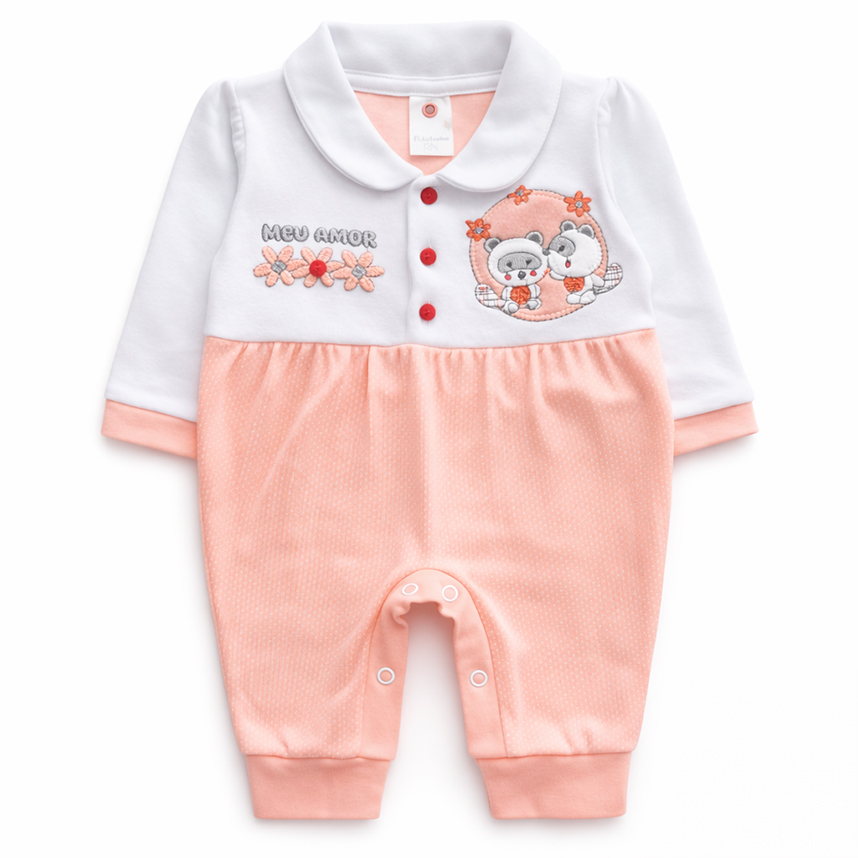 Macacão Longo Bebê Petutinha Estampa Amor  Castor