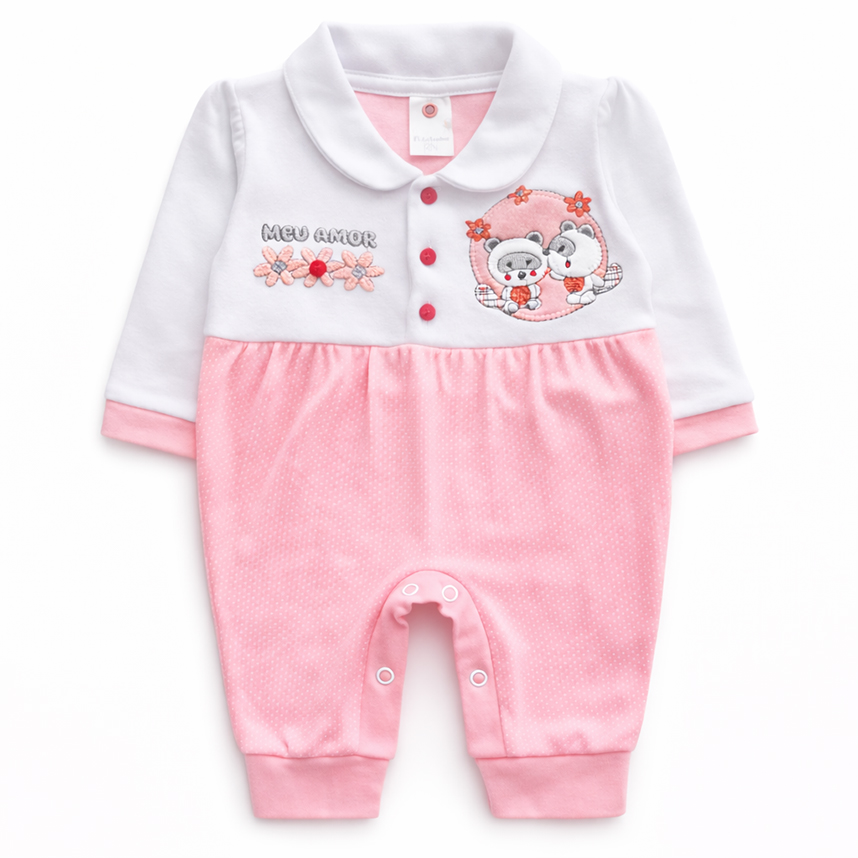 Macacão Longo Bebê Petutinha Estampa Amor  Castor