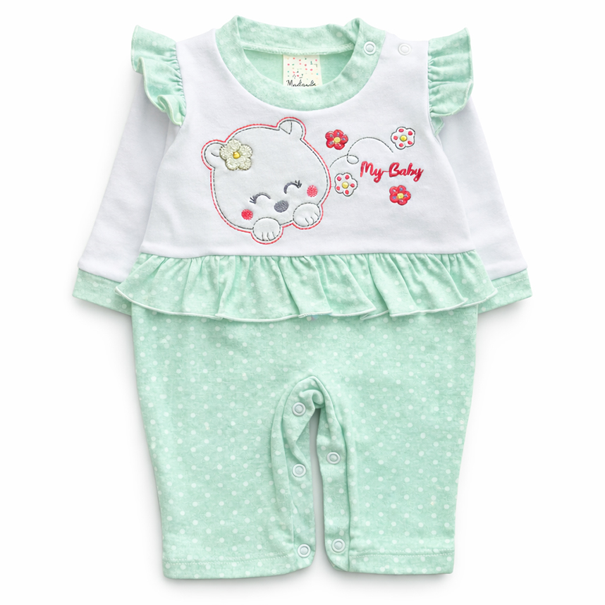 Macacão Longo Bebê Petutinha Estampa Póa Ursa Com Babados