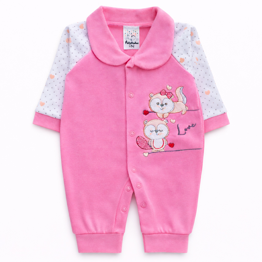 Macacão Longo Bebê Petutinha Estampa Castor E Corações