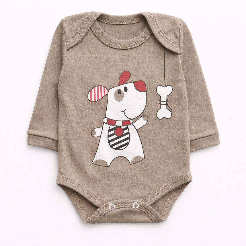 Kit Body Bebê Petutinha Manga Longa Estampa Cachorro 3 Peças