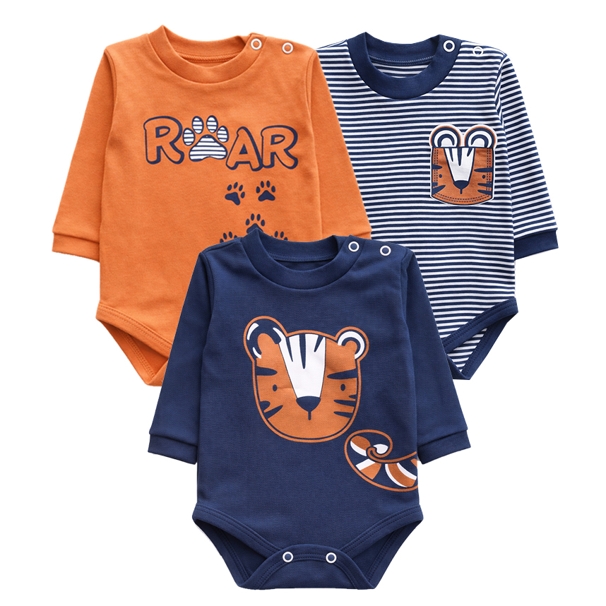 Kit Body Bebê Petutinha Estampa Tigre 3 Peças