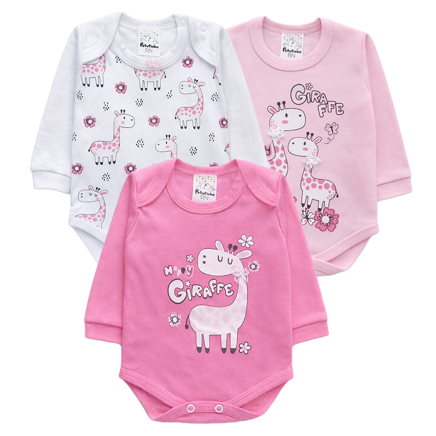 Kit Body Bebê Petutinha Manga Longa Estampa Girafa 3 Peças