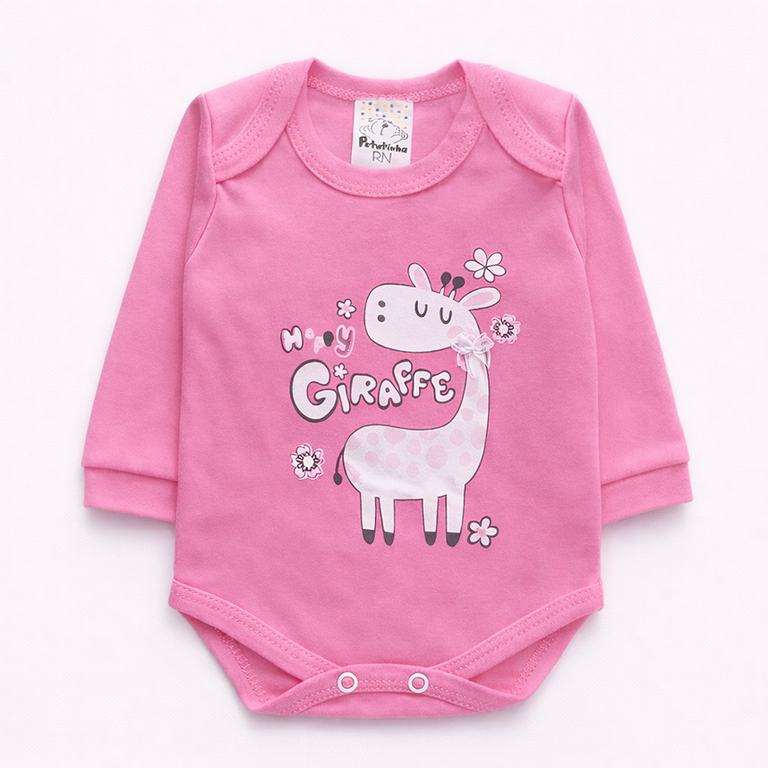 Kit Body Bebê Petutinha Manga Longa Estampa Girafa 3 Peças