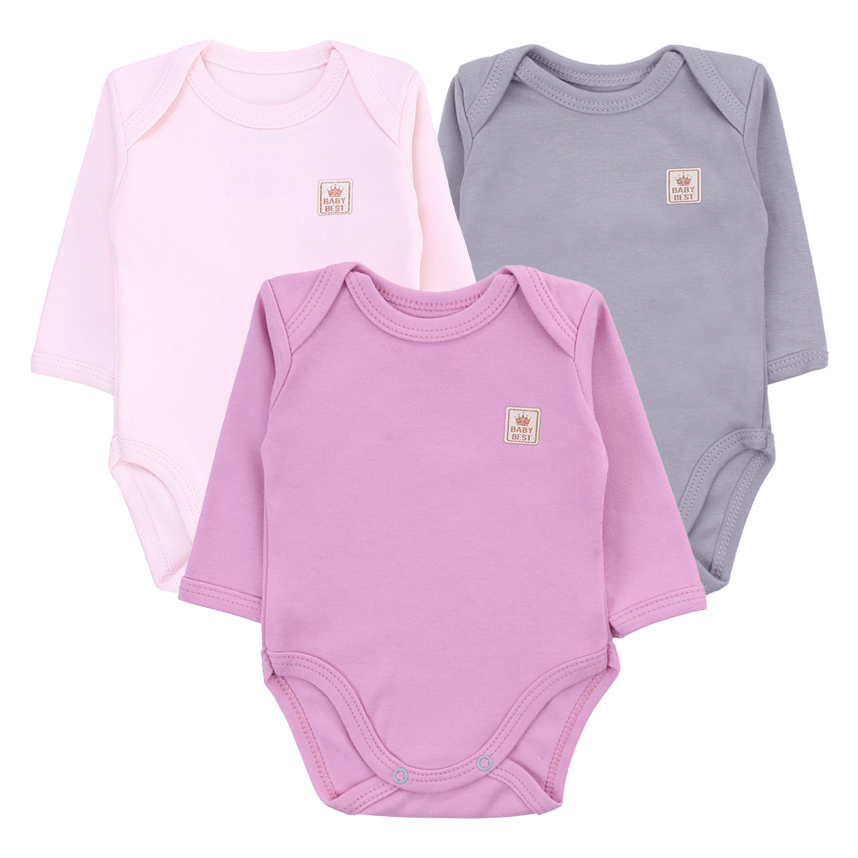 Kit Body Bebê Baby Best Manga Longa Algodão Egípcio 3 Peças