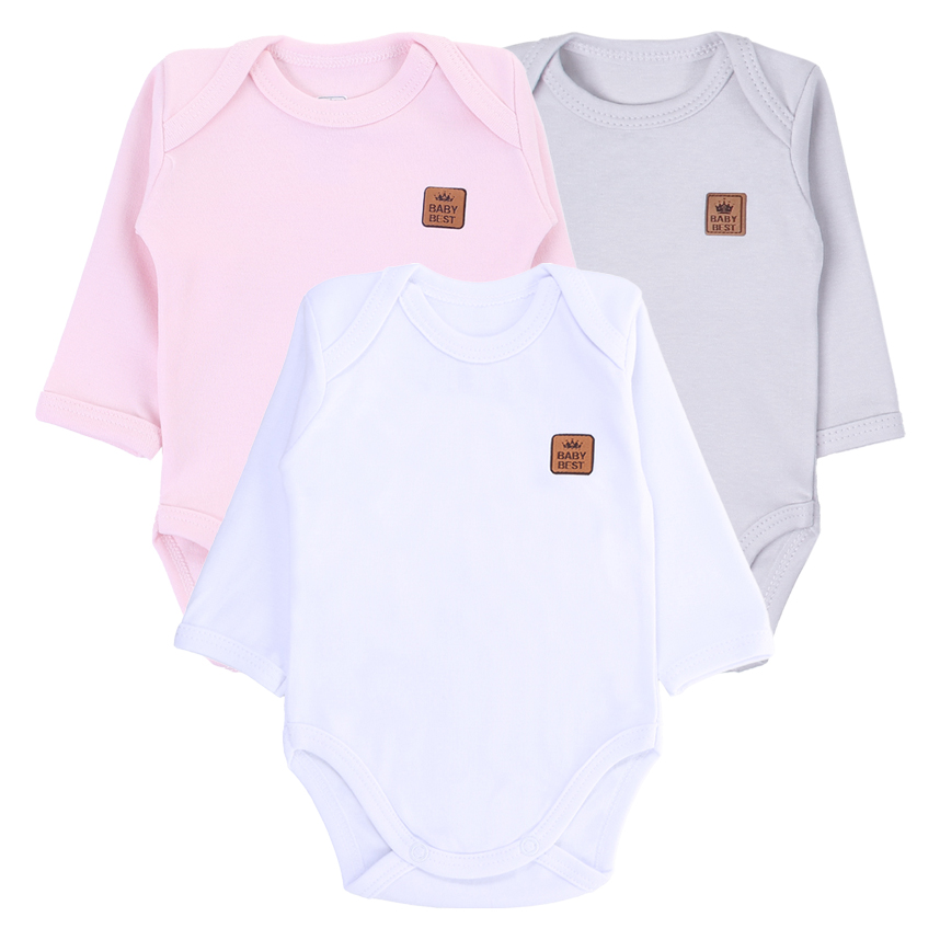 Kit Body Bebê Baby Best Menina Manga Longa Pima 3 Peças
