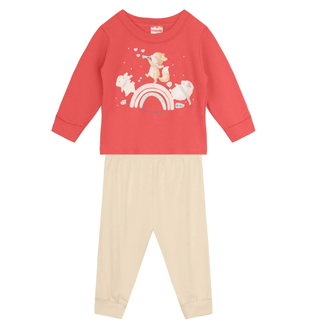 Conjunto Bebê Brandili Blusão Estampa Esquilo E Calça Jogger
