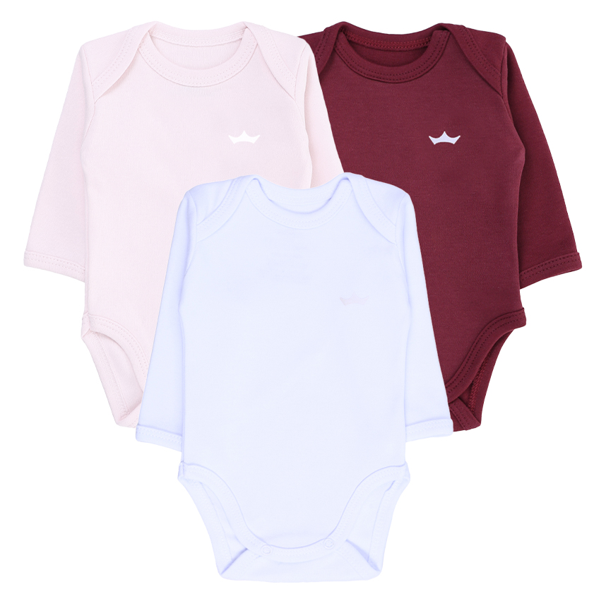 Kit Body Bebê Best Club Manga Longa  Suedine Fio 40  3 Peças