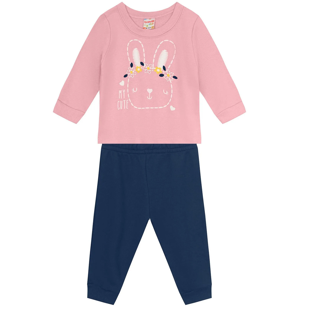 Conjunto Bebê Brandili Blusão Estampa Coelho E Calça Jogger