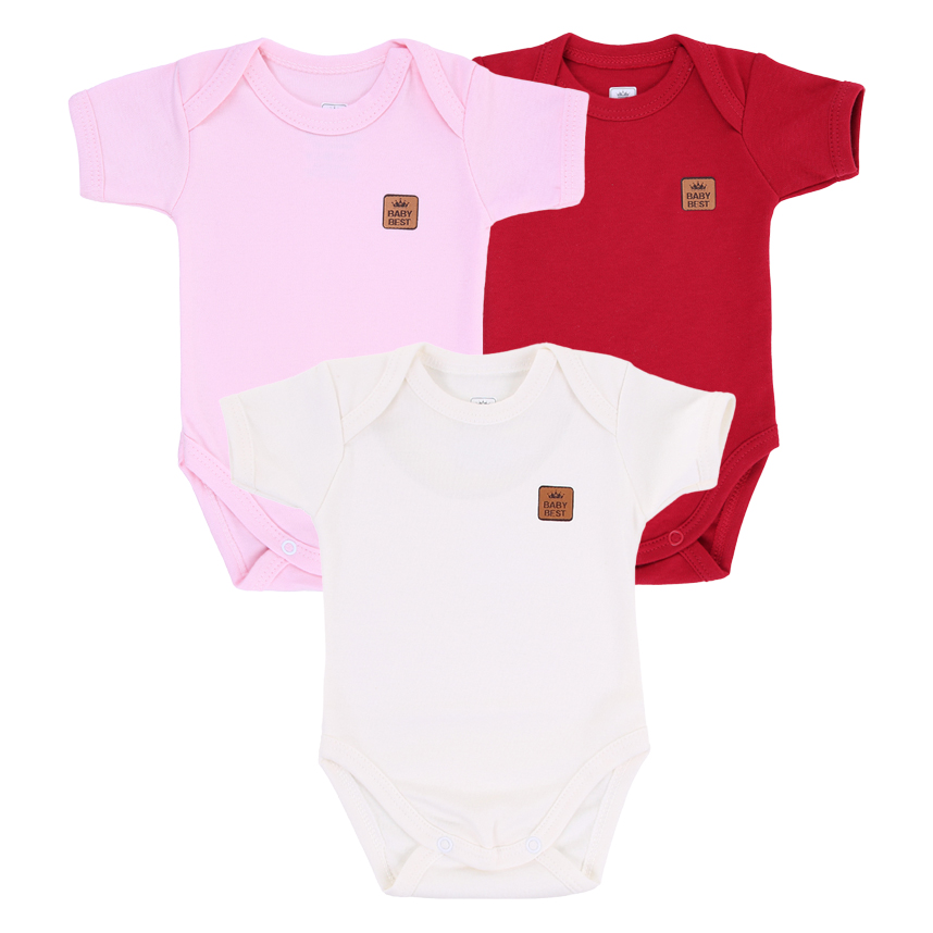 Kit Body Bebê Baby Best Menina Manga Curta Pima 3 Peças