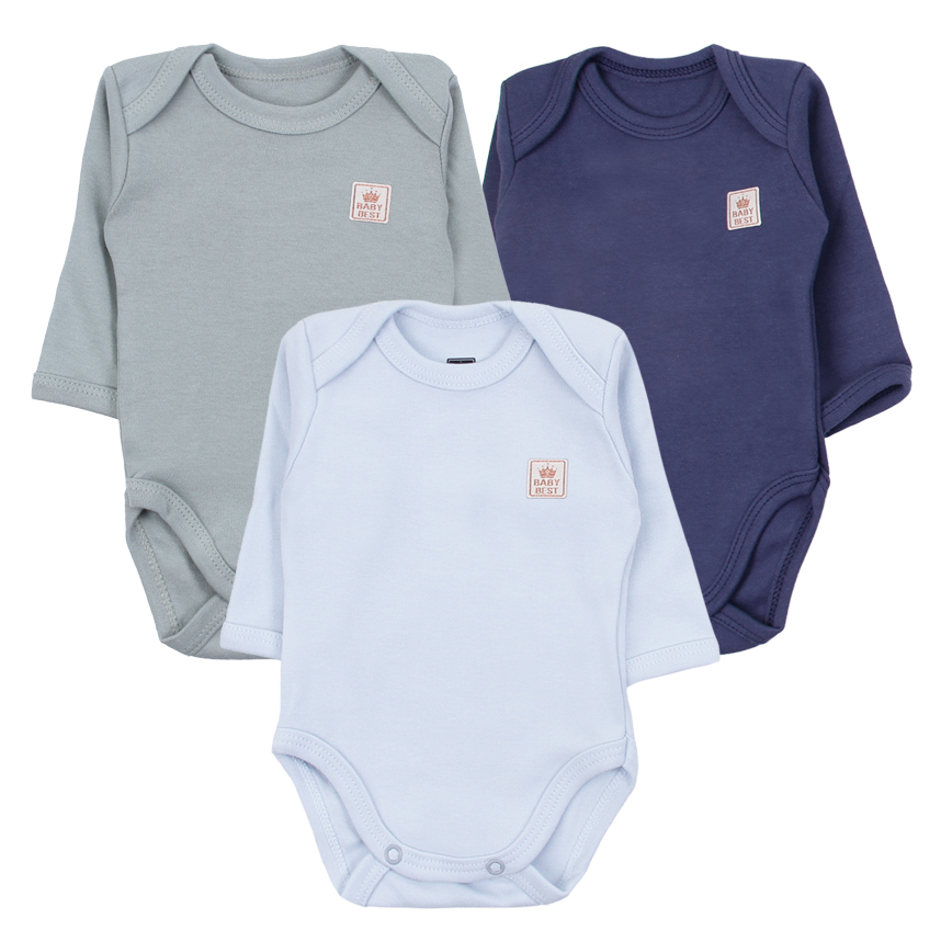 Kit Body Bebê Baby Best Manga Longa Algodão Egípcio 3 Peças