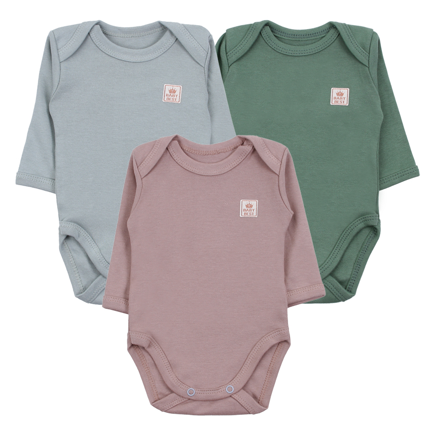Kit Body Bebê Baby Best Manga Longa Algodão Egípcio 3 Peças