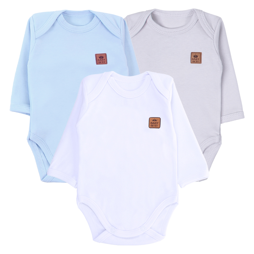 Kit Body Bebê Baby Best  Manga Longa Algodão Pima 3 Peças
