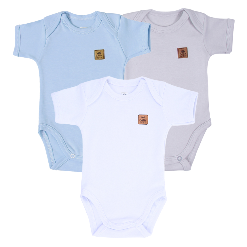 Kit Body Bebê Baby Best Menino Manga Curta Pima 3 Peças