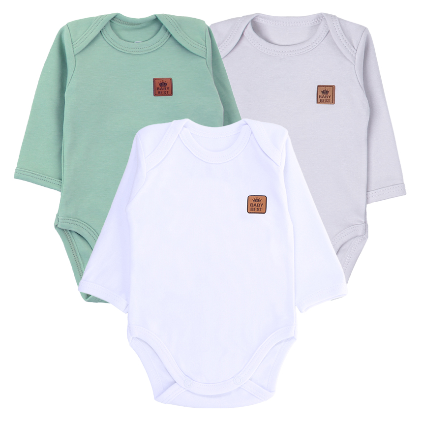 Kit Body Bebê Baby Best Unissex Manga Longa Pima 3 Peças