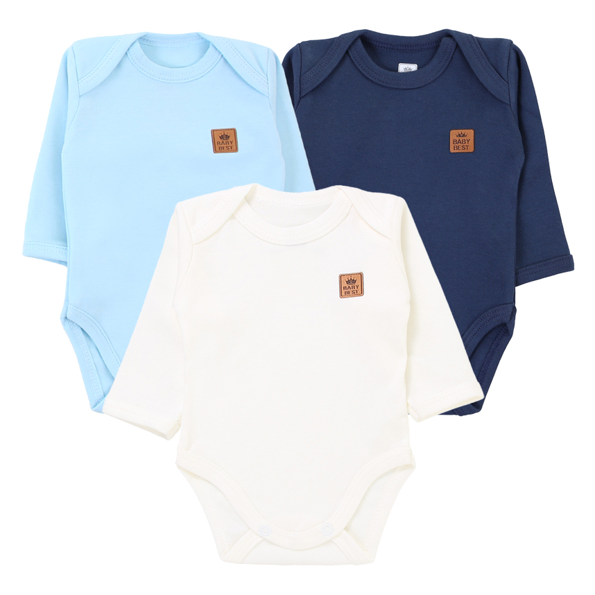 Kit Body Bebê Baby Best Menino Manga Longa Pima 3 Peças