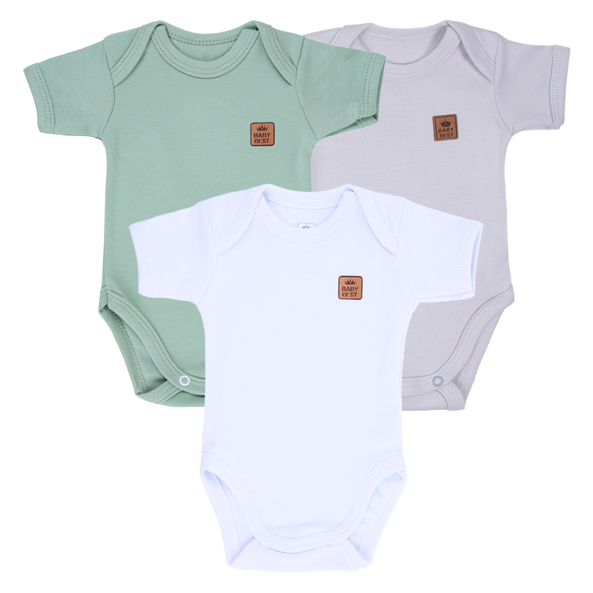 Kit Body Bebê Baby Best Unissex Manga Curta 3 Peças