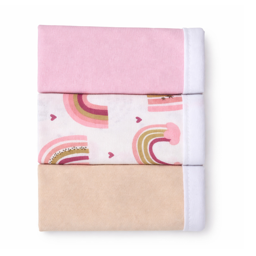 Kit Pano De Boca Bebê Estampa Arco Íris 3 Peças