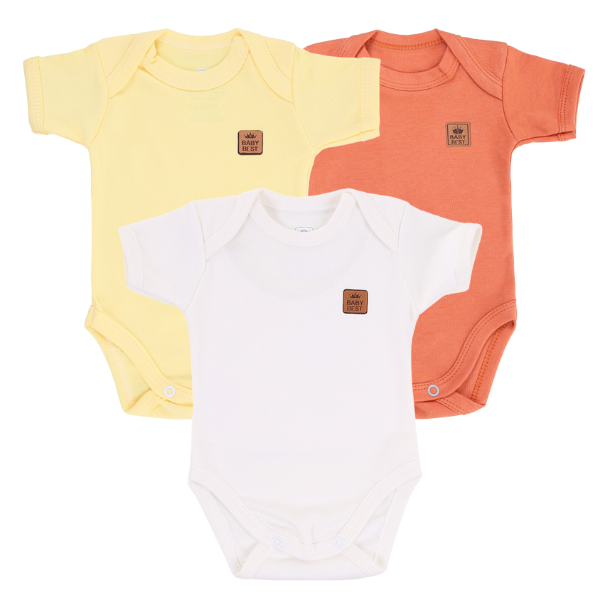 Kit Body Bebê Baby Best Unissex Manga Curta Pima 3 Peças