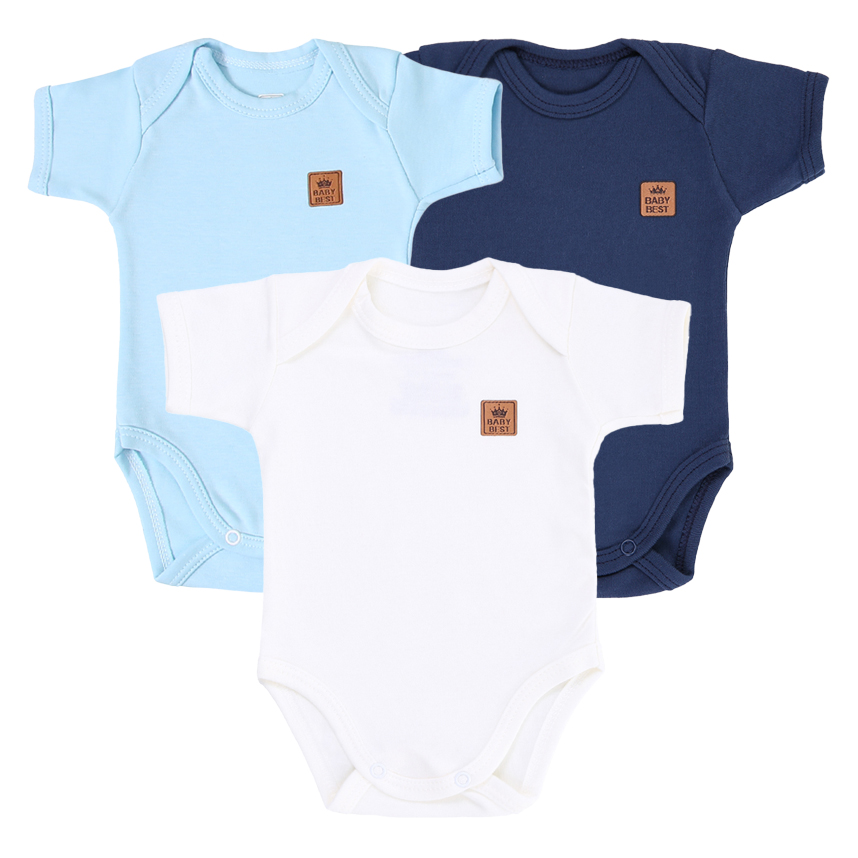 Kit Body Bebê Baby Best Menino Manga Curta Pima 3 Peças