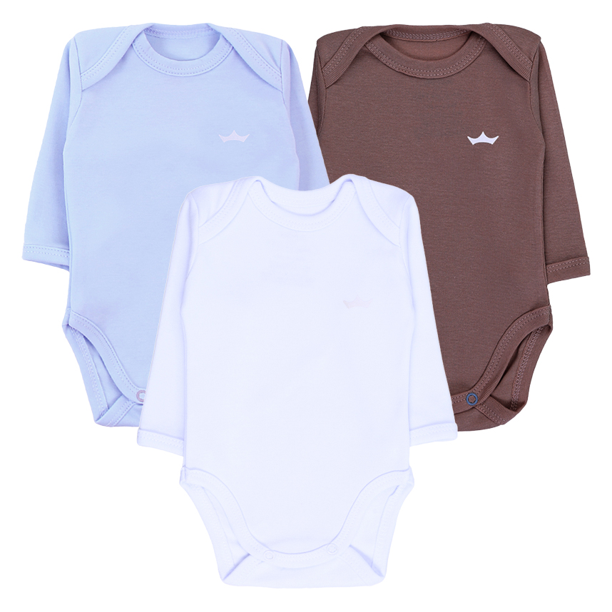 Kit Body Bebê Best Club Manga Longa  Menino Suedine 3 Peças