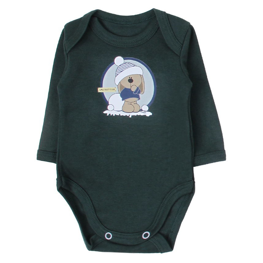 Kit Body Bebê Best Club Manga Longa Estampa Cachorro 3 Peças