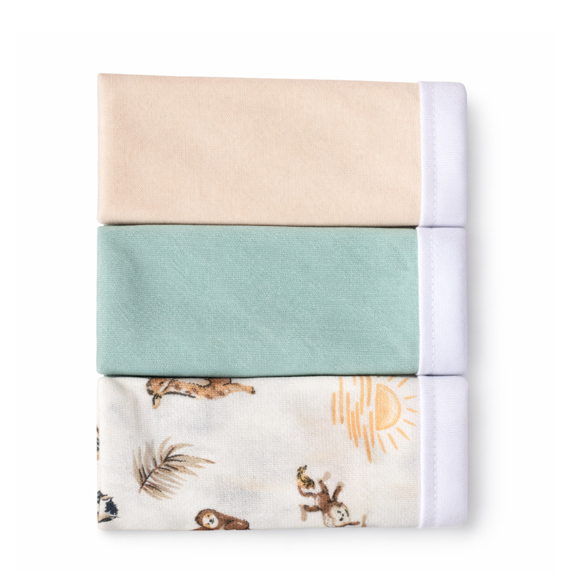 Kit Pano De Boca Bebê Estampa Safari 3 Peças