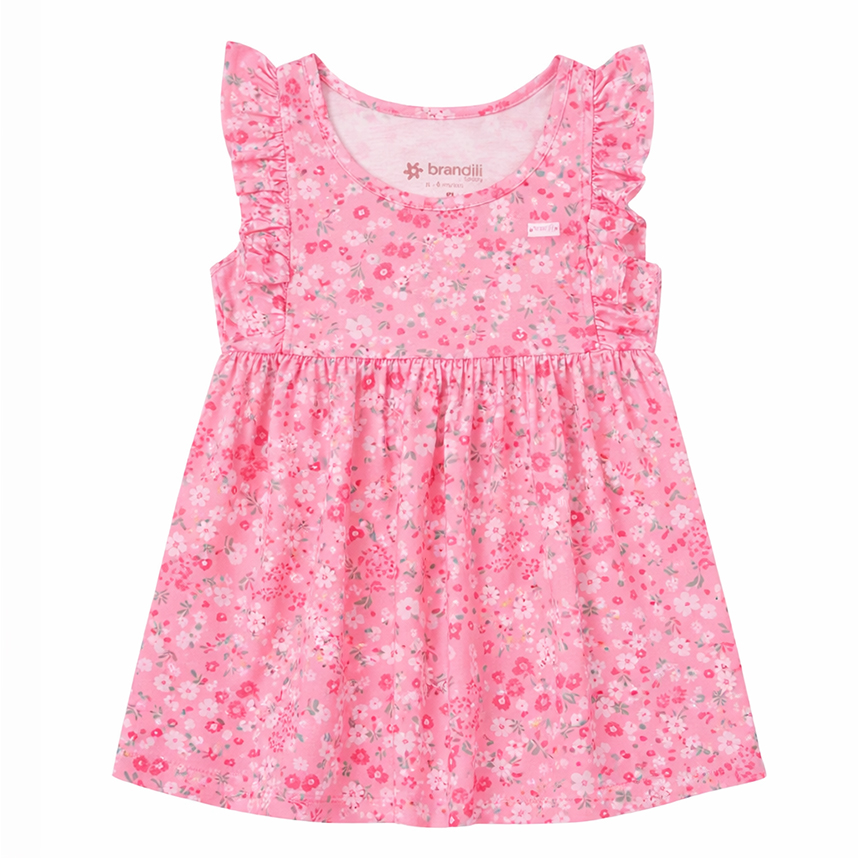 Vestido Bebê Brandili Cavado com Babado Estampa Florzinhas