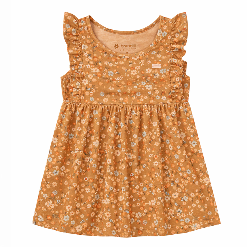 Vestido Bebê Brandili Cavado com Babado Estampa Florzinhas Vestido Bebê Brandili Cavado com Babado Estampa Florzinhas