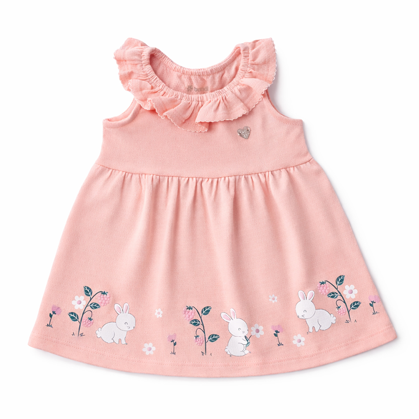 Vestido Bebê Brandili Cavado  Estampa Coelho e Flores