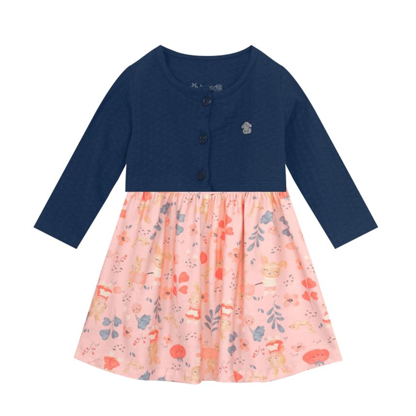 Vestido Bebê Brandili Baby Estampado com Bolero Manga Longa