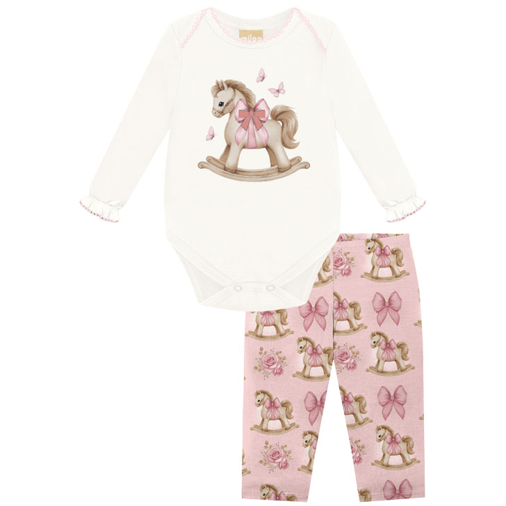 Conjunto Bebê Milon Body Manga Longa Cavalinho E Calça