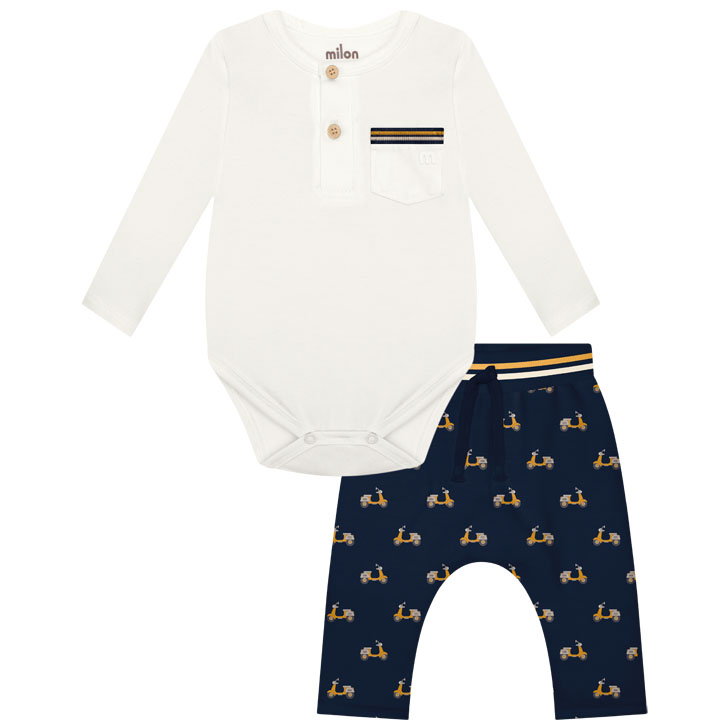 Conjunto Bebê Milon Body Manga Longa Com Bolso E Calça