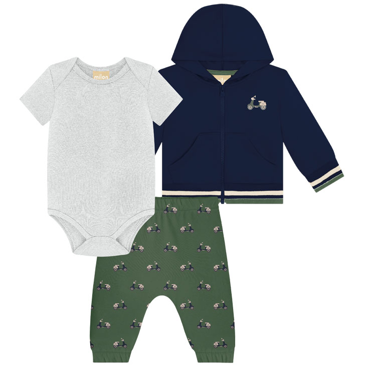 Conjunto Bebê Milon Body Manga Curta Jaqueta E Calça
