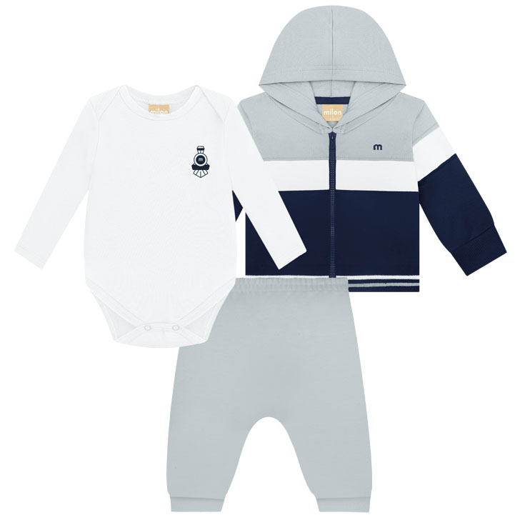 Conjunto Bebê Milon Body Manga Longa Jaqueta E Calça