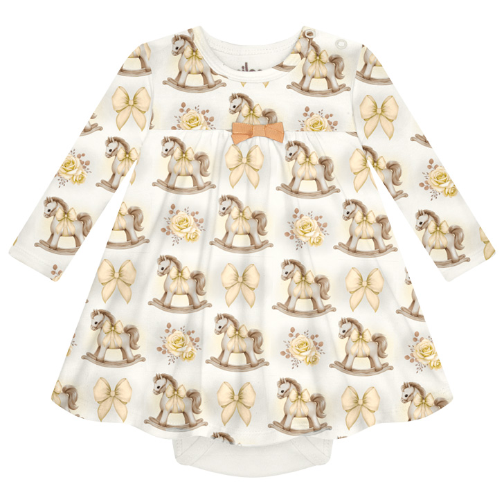 Vestido Bebê Milon Com Body Manga Longa Estampa Cavalinho