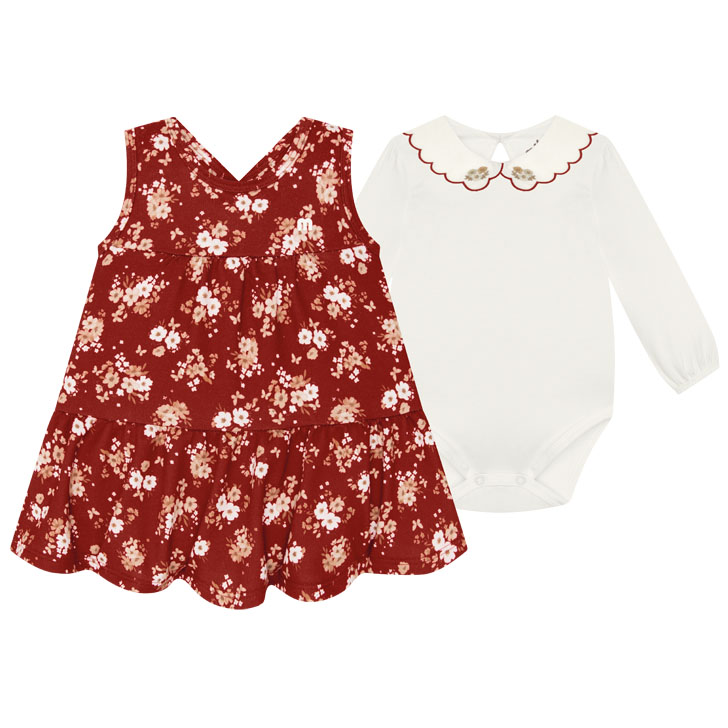 Salopete Bebê Milon E Body Gola Bordada  Flor 2 Peças