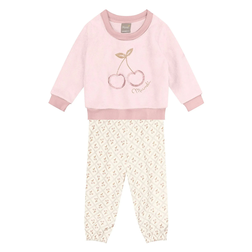 Conjunto Infantil Mundi Blusão Bordado Cereja E Calça Jogger