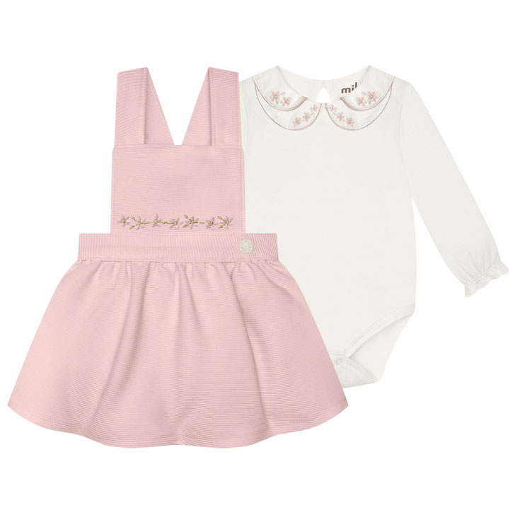 Salopete Bebê Milon Com Body Gola Bordada 2 Peças
