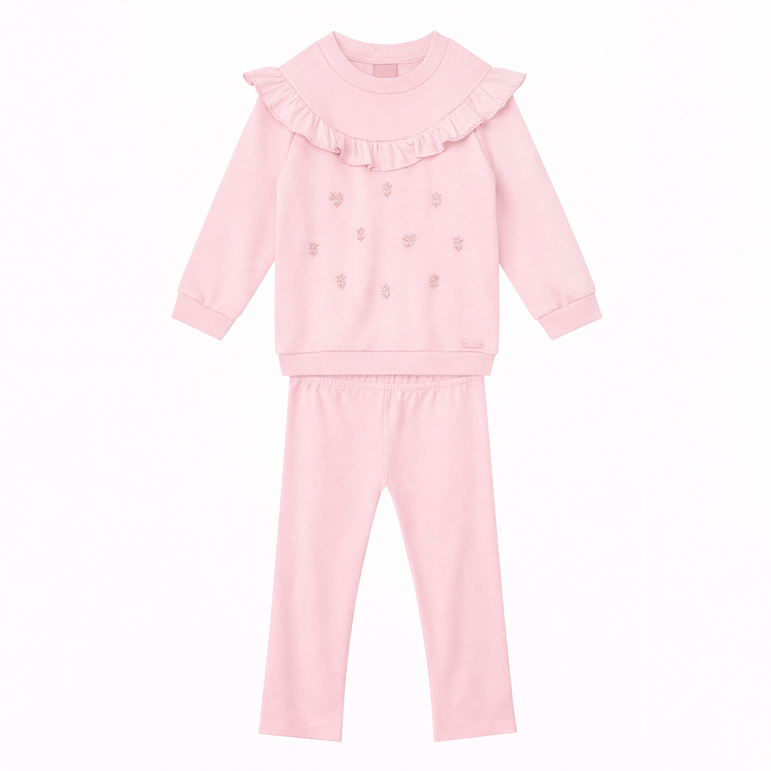 Conjunto Infantil Mundi Blusão Bordado Babado E Calça Flare